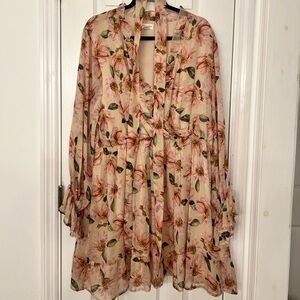 Chic Soul Beige Floral Long Sleeve Dress